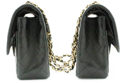 CHANEL Classic Double Flap 10" Chain Shoulder Bag Black Lambskin k49