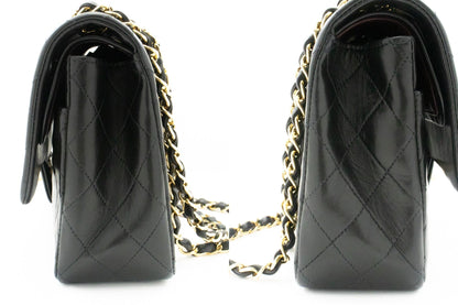 CHANEL Classic Double Flap 10" Chain Shoulder Bag Black Lambskin k39