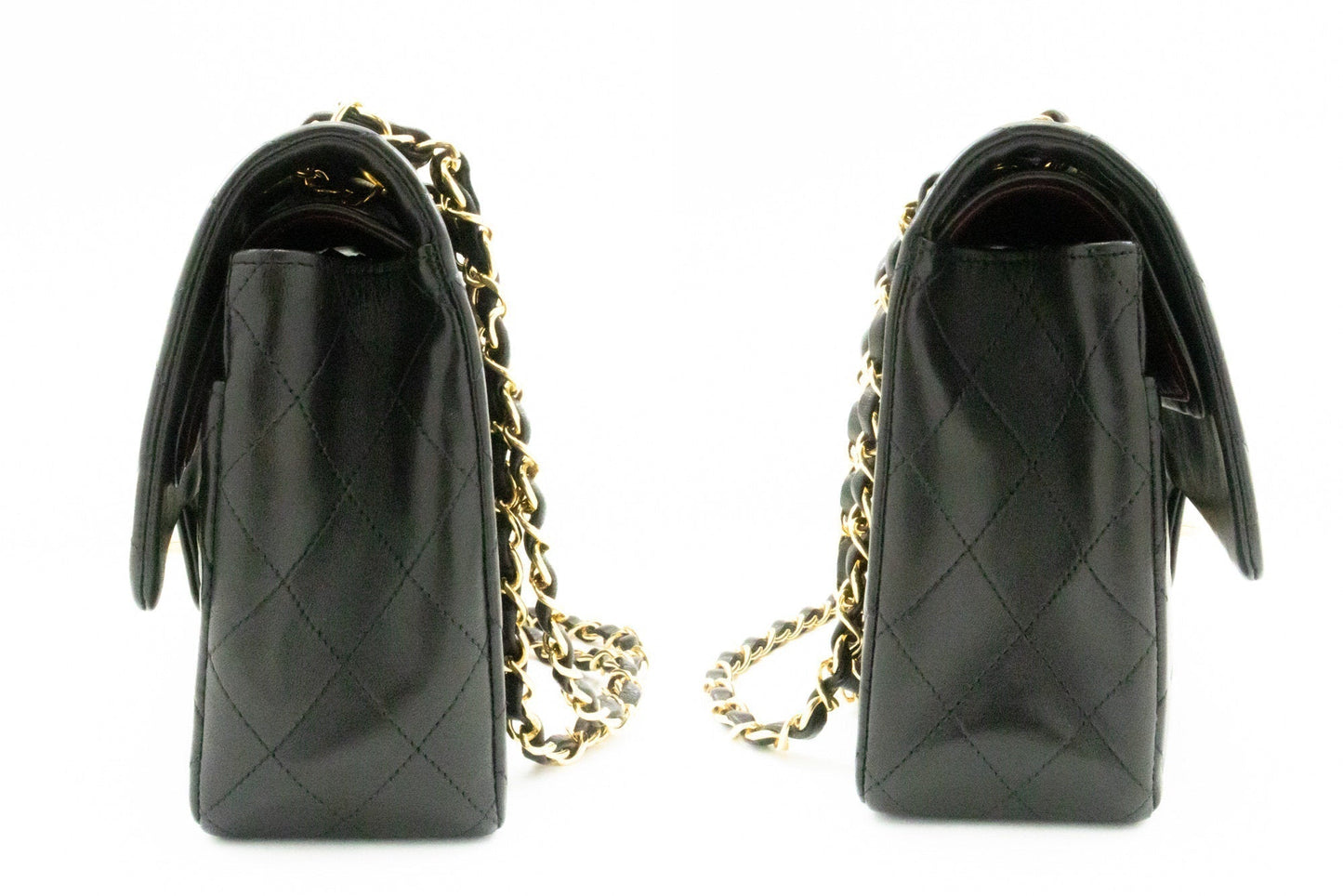 CHANEL Classic Double Flap 10" Chain Shoulder Bag Black Lambskin k74