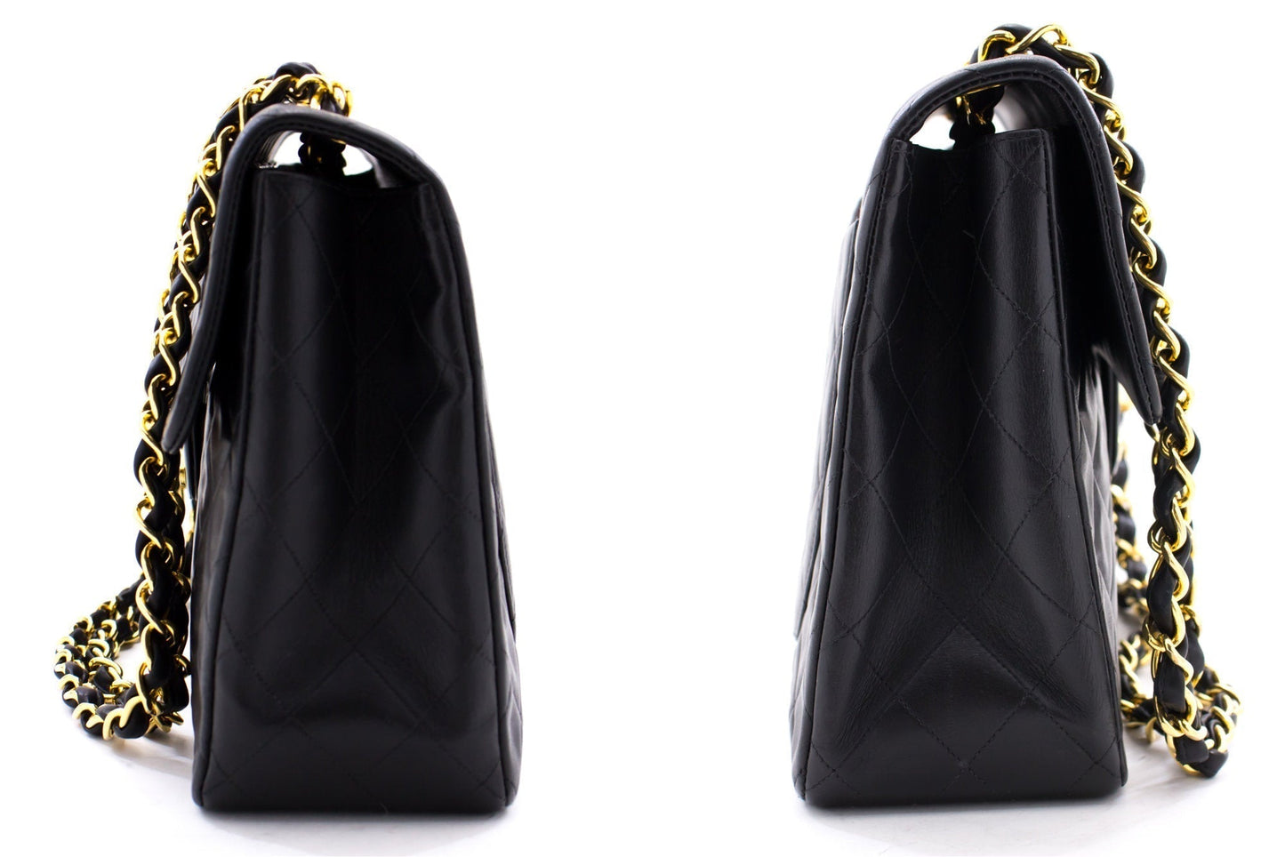 CHANEL Jumbo 13" Maxi 2.55 Flap Chain Shoulder Bag Black Lambskin d66