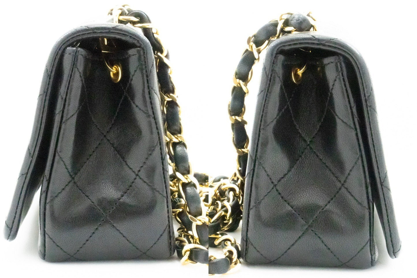 CHANEL Full Flap Chain Shoulder Bag Crossbody Black Quilted Lamb k64
