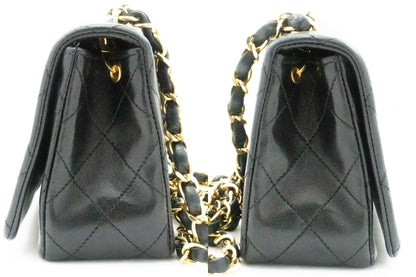 CHANEL Full Flap Chain Shoulder Bag Crossbody Black Quilted Lamb k64