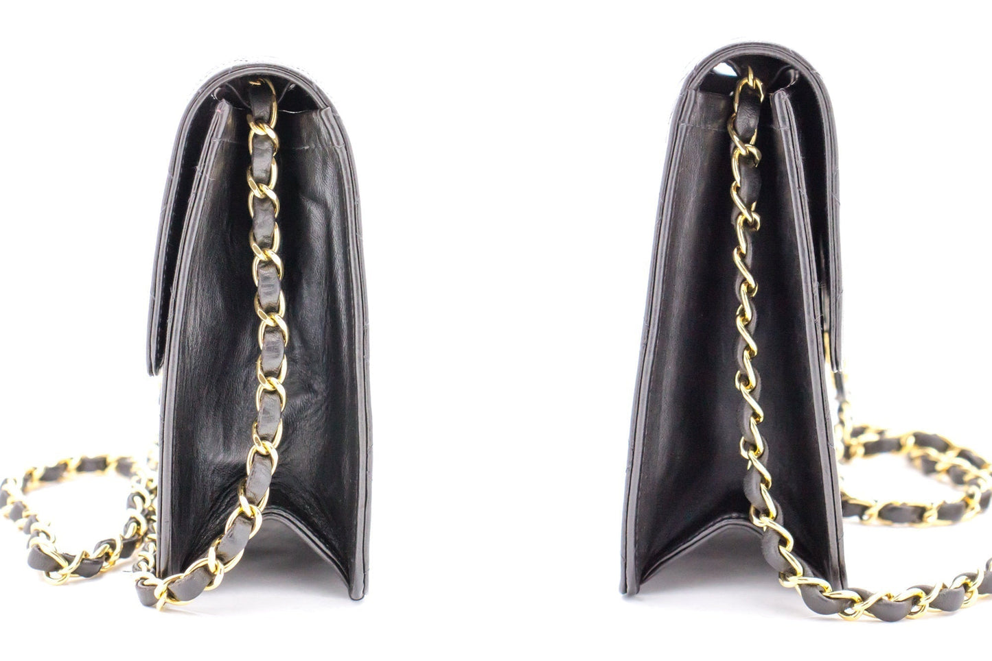 CHANEL Small Chain Shoulder Bag Clutch Black Quilted Flap Lambskin d22