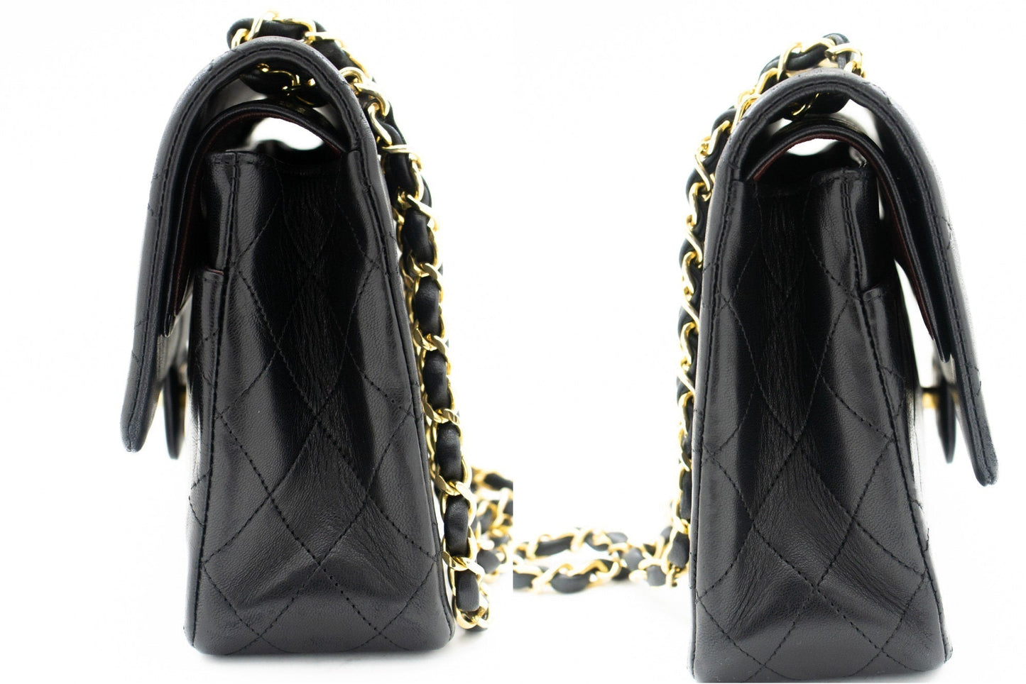 CHANEL Classic Double Flap 10" Chain Shoulder Bag Black Lambskin k69