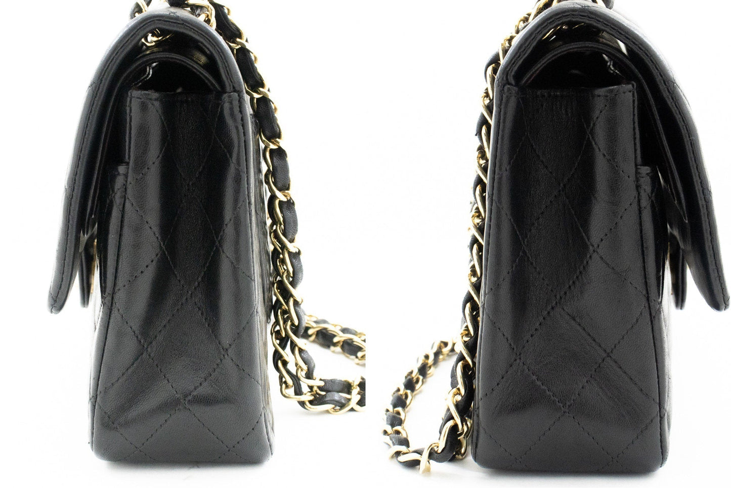 CHANEL Classic Double Flap Medium Chain Shoulder Bag Black Lamb k34
