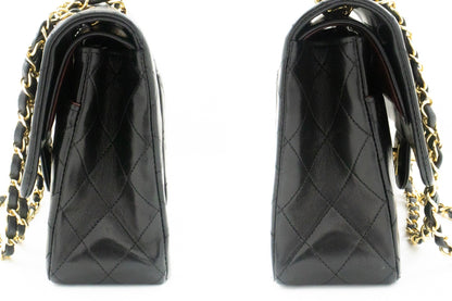 CHANEL Classic Double Flap 10" Chain Shoulder Bag Black Lambskin k46