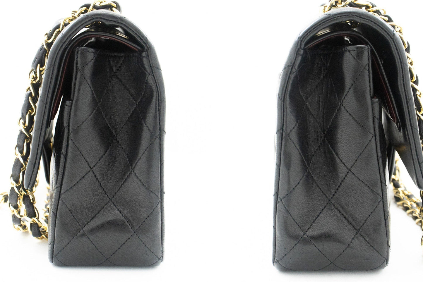 CHANEL Classic Double Flap 10" Chain Shoulder Bag Black Lambskin j92