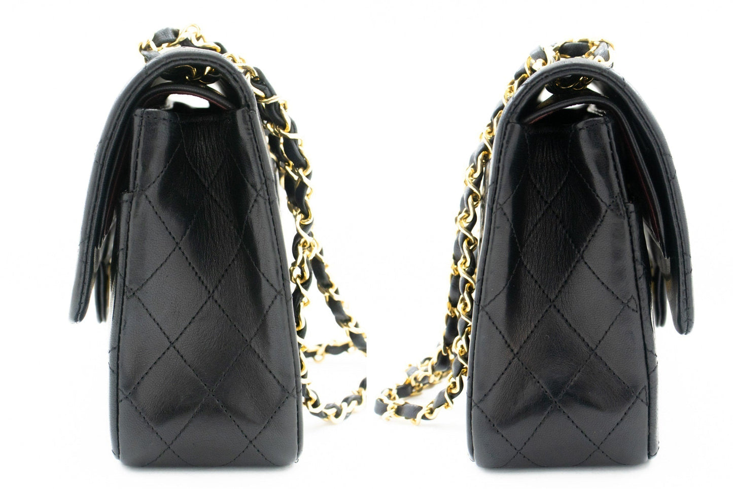 CHANEL Classic Double Flap Medium Chain Shoulder Bag Black Lamb k79