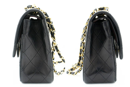CHANEL Classic Double Flap Medium Chain Shoulder Bag Black Lamb k79