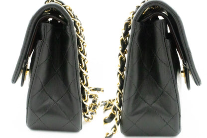 CHANEL Classic Double Flap 9" Chain Shoulder Bag Black Lambskin k51