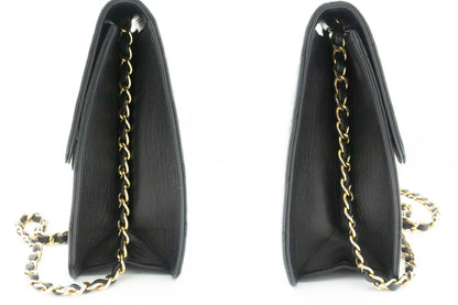 CHANEL Chain Shoulder Bag Clutch Black Quilted Flap Lambskin Purse k14