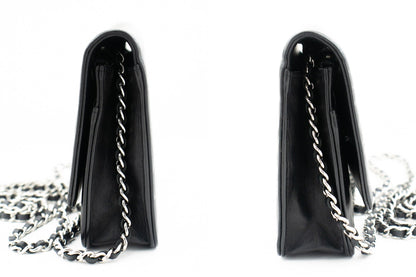 CHANEL Black Camellia Embossed Wallet On Chain WOC Shoulder Bag k68