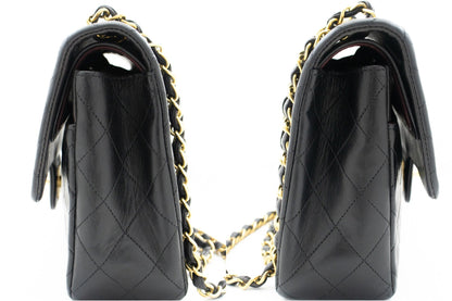CHANEL Classic Double Flap 10" Chain Shoulder Bag Black Lambskin k77