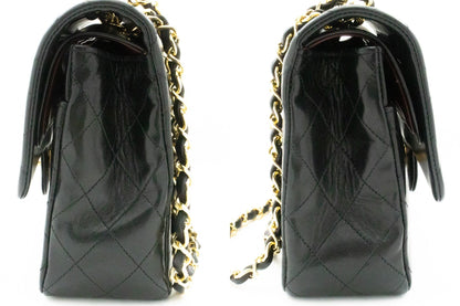 CHANEL Classic Double Flap 10" Chain Shoulder Bag Black Lambskin k60