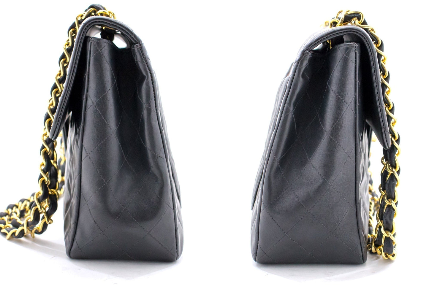 CHANEL Jumbo 13" Maxi 2.55 Flap Chain Shoulder Bag Black Lambskin d68
