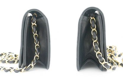 CHANEL Full Flap Chain Shoulder Bag Clutch Black Quilted Lambskin j67