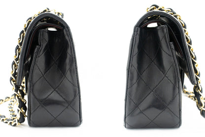 CHANEL Classic Double Flap 9" Chain Shoulder Bag Black Lambskin k80