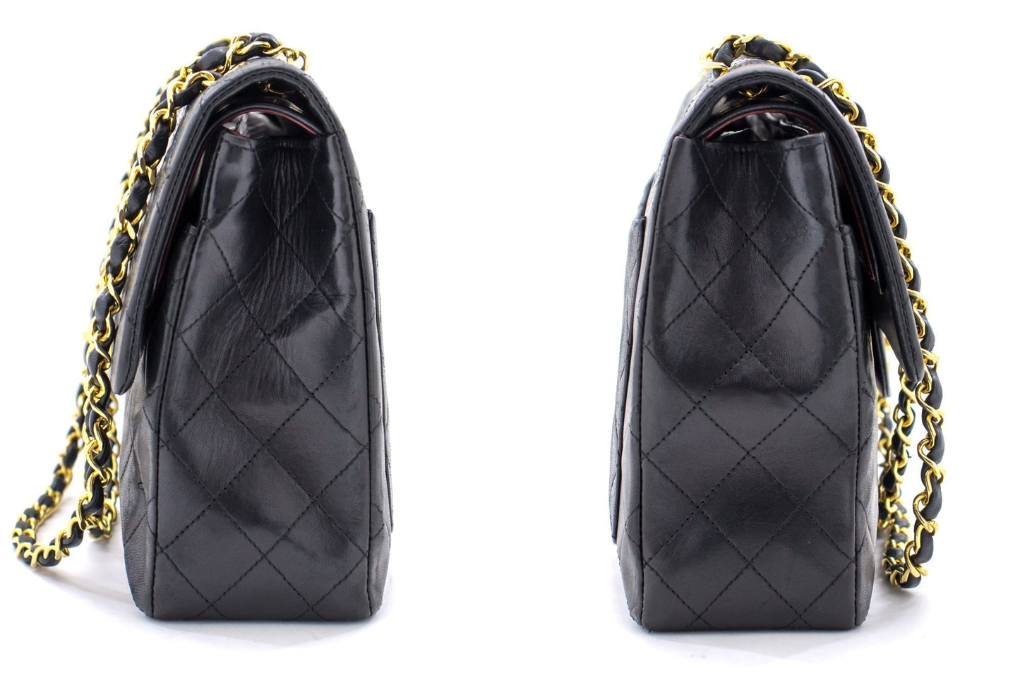 CHANEL 2.55 Double Flap Square Chain Shoulder Bag Black Lambskin h72
