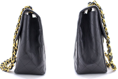 CHANEL Classic Maxi 13" 2.55 Flap Chain Shoulder Bag Black Lamb h22