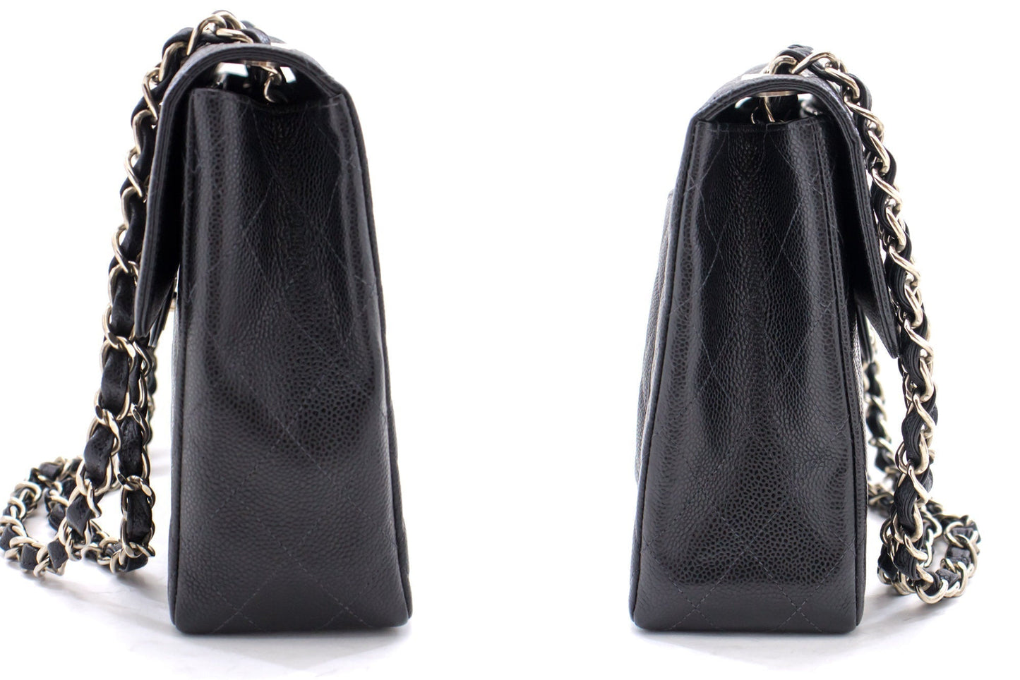 CHANEL Classic Large 11" Chain Shoulder Bag Black Grained Calfskin h58