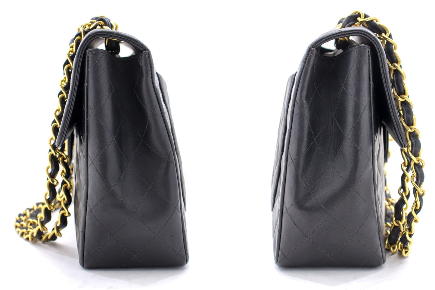 CHANEL Jumbo 13" 2.55 Flap Chain Shoulder Bag Black Lambskin Large g83