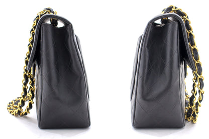 CHANEL Jumbo 13" 2.55 Flap Chain Shoulder Bag Black Lambskin Large g83
