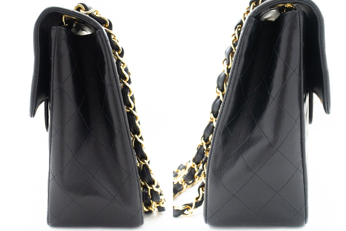 CHANEL Classic Large 13" Flap Chain Shoulder Bag Black Lambskin j63