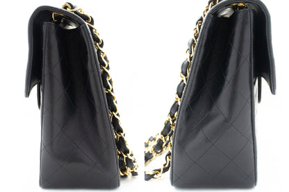 CHANEL Classic Large 13" Flap Chain Shoulder Bag Black Lambskin j63