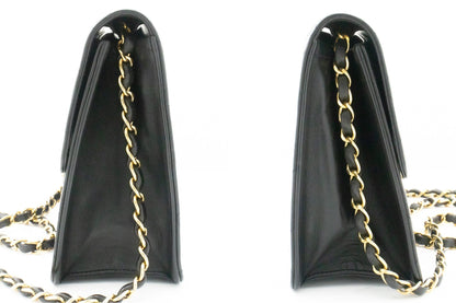 CHANEL Small Chain Shoulder Bag Clutch Black Quilted Flap Lambskin j60