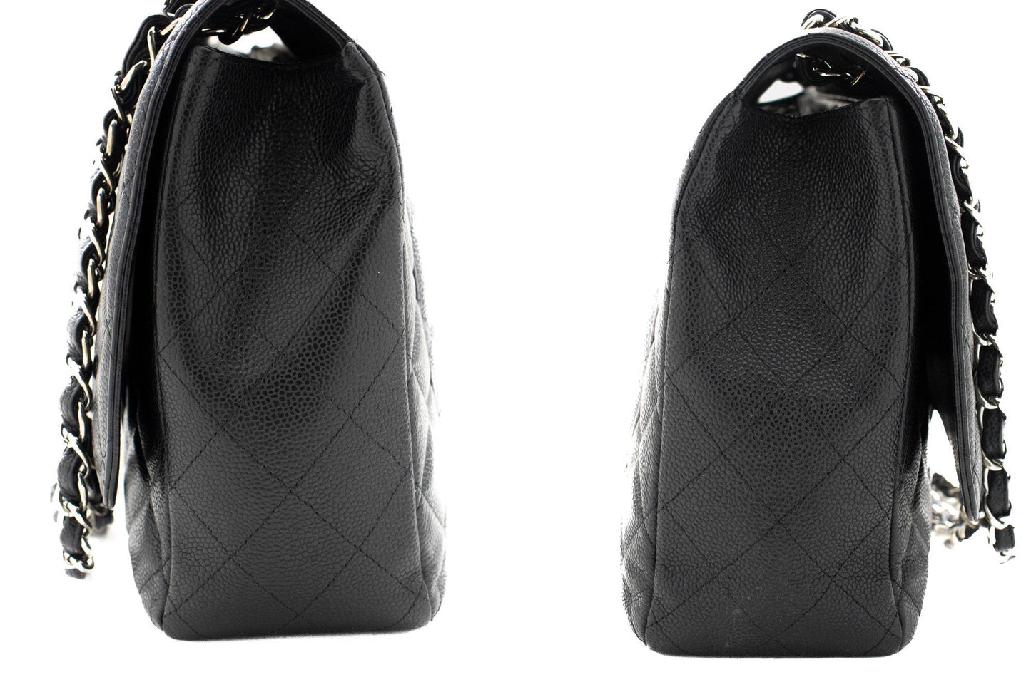 CHANEL Caviar Grained Calfskin Flap Chain Shoulder Bag Black 13" i90