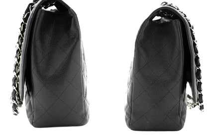 CHANEL Caviar Grained Calfskin Flap Chain Shoulder Bag Black 13" i90