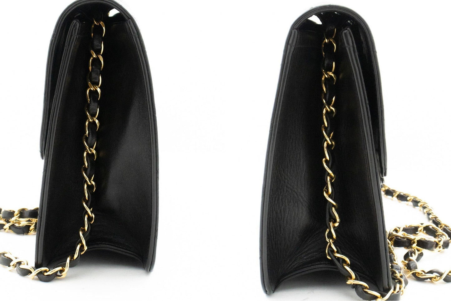 CHANEL Chain Shoulder Bag Clutch Black Quilted Flap Lambskin Purse j98