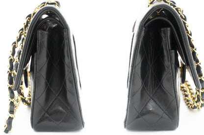 CHANEL Classic Double Flap 10" Chain Shoulder Bag Black Lambskin k03