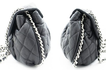 CHANEL Chain Around Shoulder Bag Crossbody Black Calfskin Leather k16
