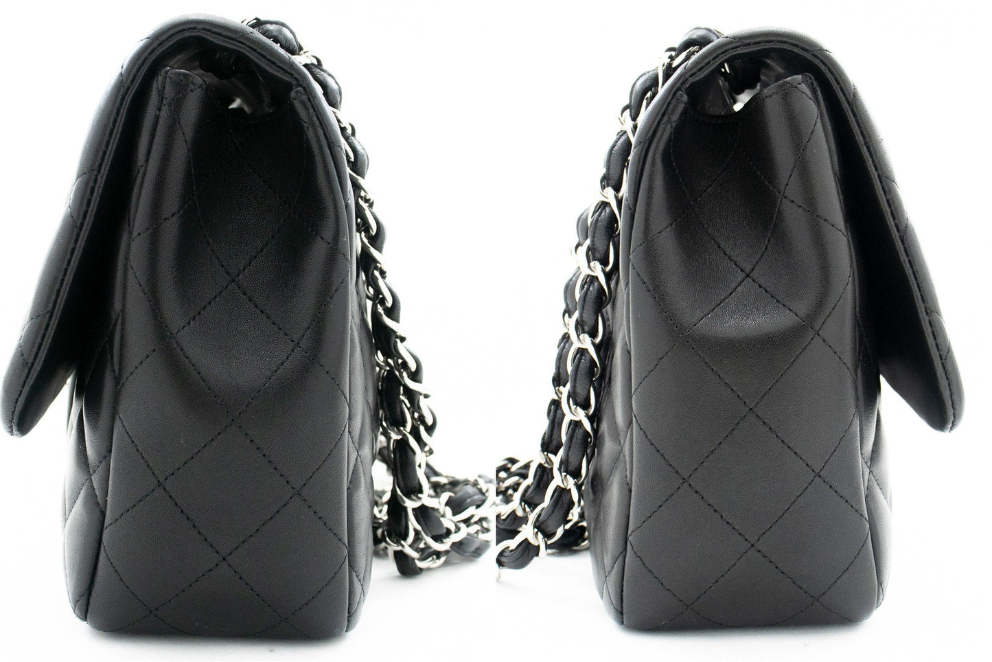 CHANEL Classic Large 11" Chain Shoulder Bag Flap Black Lambskin j42