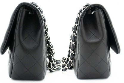 CHANEL Classic Large 11" Chain Shoulder Bag Flap Black Lambskin j42