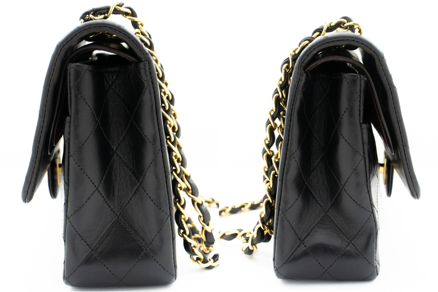 CHANEL Classic Double Flap Medium Chain Shoulder Bag Black Lamb k86