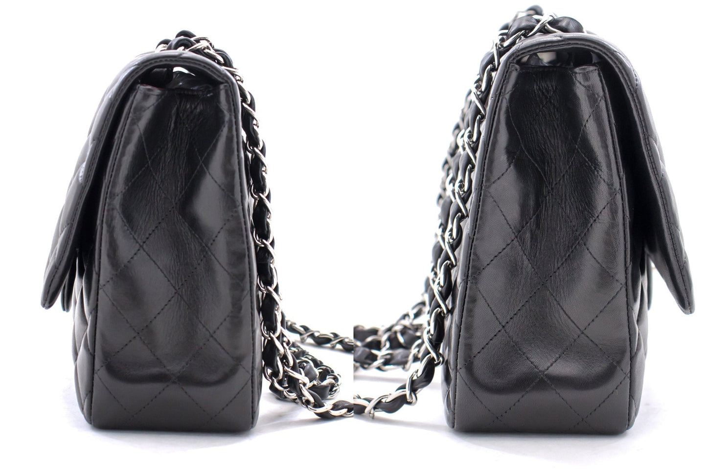 CHANEL Large Classic Handbag 11"Chain Shoulder Bag Flap Black Lamb h44