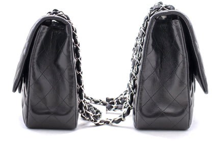 CHANEL Large Classic Handbag 11"Chain Shoulder Bag Flap Black Lamb h44