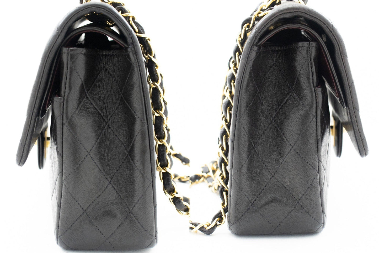 CHANEL Classic Double Flap 10" Chain Shoulder Bag Black Lambskin k04