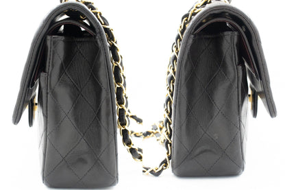 CHANEL Classic Double Flap 10" Chain Shoulder Bag Black Lambskin k04