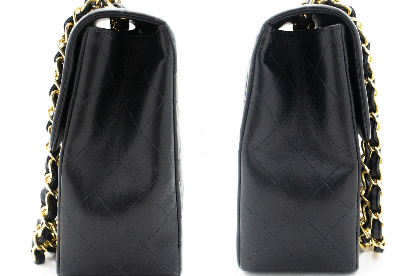 CHANEL Classic Large 13" Flap Chain Shoulder Bag Black Lambskin j56