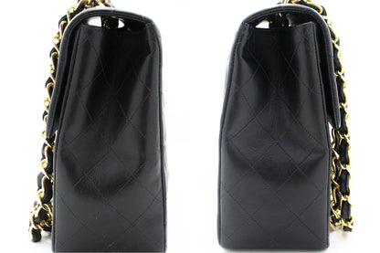 CHANEL Classic Large 13" Flap Chain Shoulder Bag Black Lambskin j56