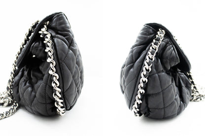 CHANEL Chain Around Shoulder Bag Crossbody Black Calfskin Leather j91
