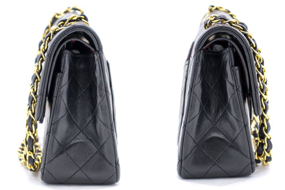 CHANEL 2.55 Double Flap Small Chain Shoulder Bag Black Lambskin h21