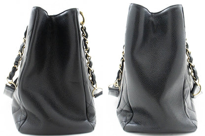 CHANEL Caviar GST 13" Grand Shopping Tote Chain Shoulder Bag Black j25