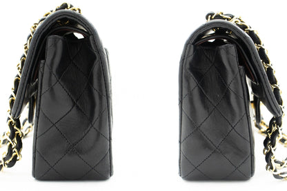 CHANEL Classic Double Flap 9" Chain Shoulder Bag Black Lambskin k65