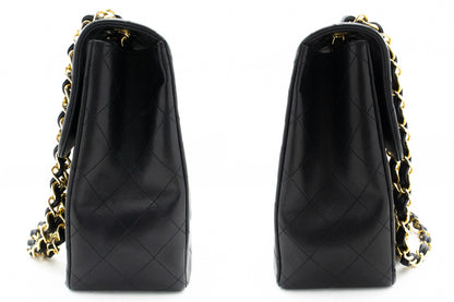 CHANEL Classic Large 13" Flap Chain Shoulder Bag Black Lambskin j74