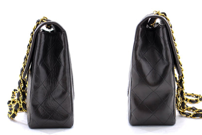 CHANEL Jumbo 11" Large Chain Shoulder Bag Flap Black Lambskin Gold f98