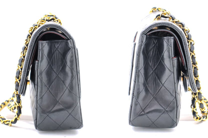 CHANEL Classic Double Flap 10" Chain Shoulder Bag Black Lambskin i65